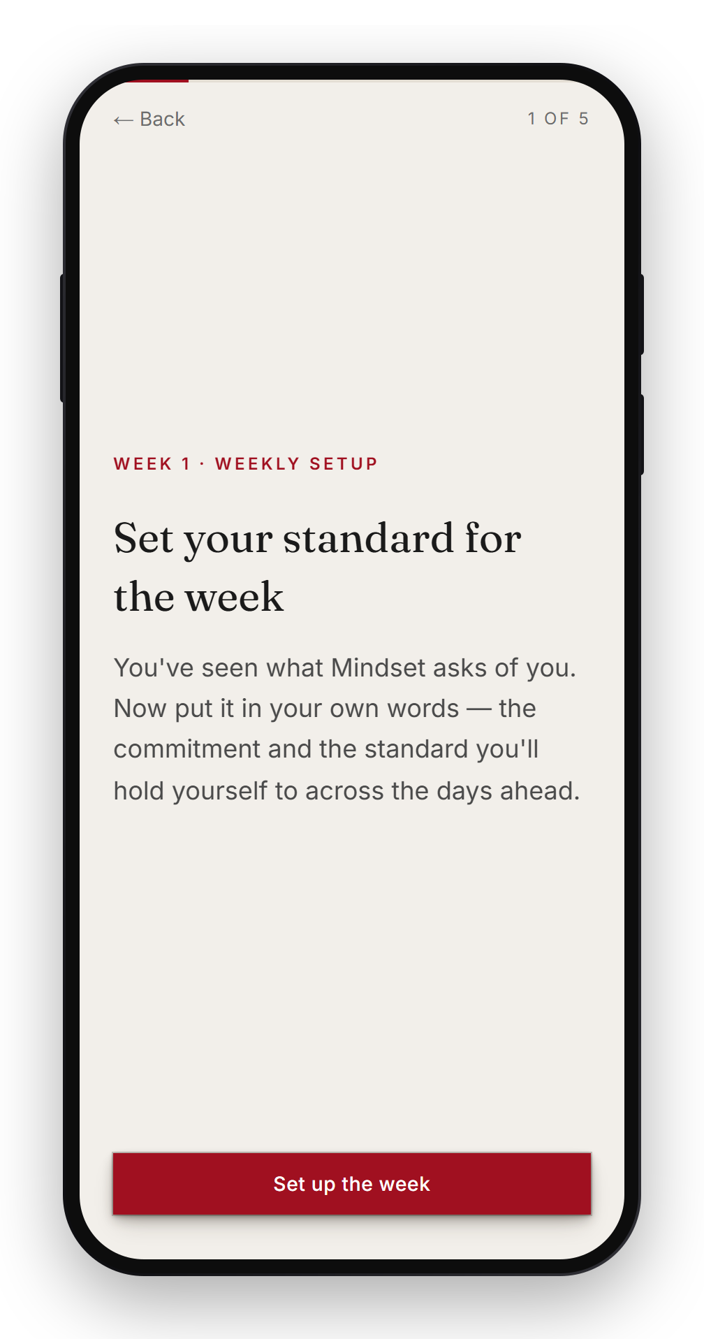 Setting the week's standard, built from the step you just read.